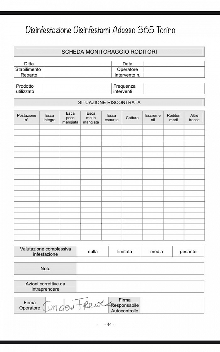 Modulistica Hccp infestanti